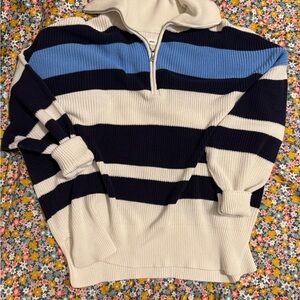 Aerie Striped Navy and Blue Oversized Sweater -NWOT